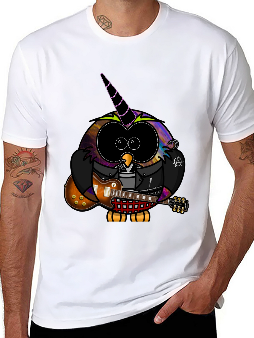 Cool Owl Guitarist Black T-Shirt
