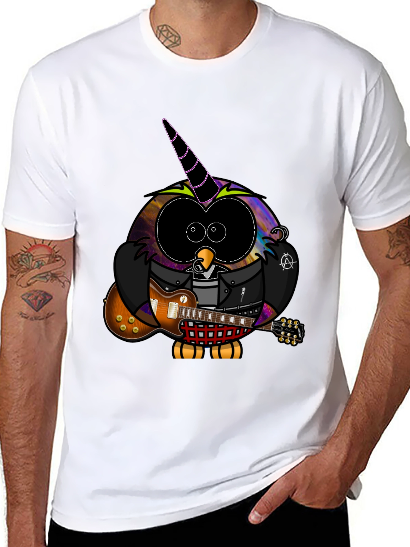 Cool Owl Guitarist Black T-Shirt