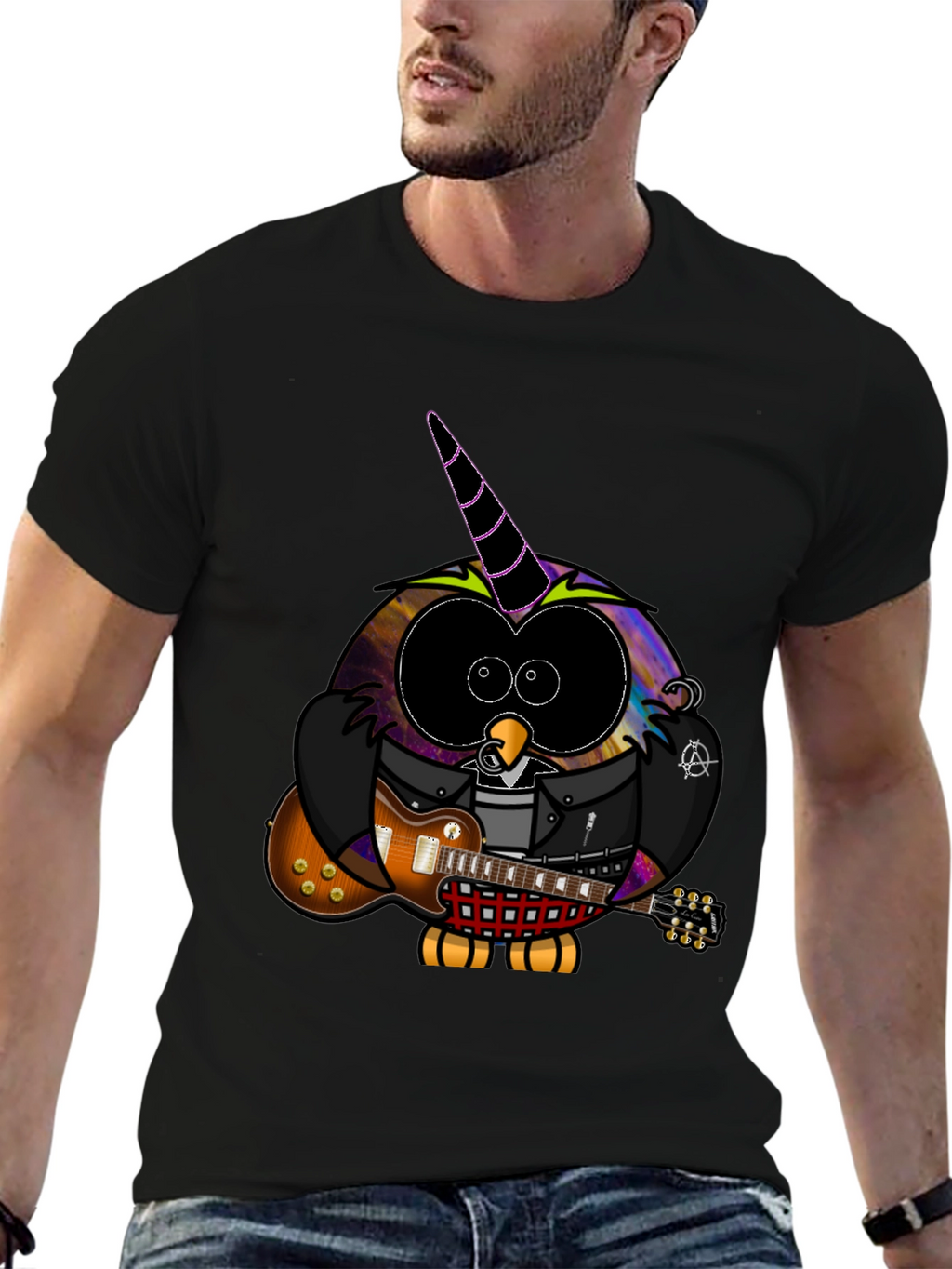 Cool Owl Guitarist Black T-Shirt