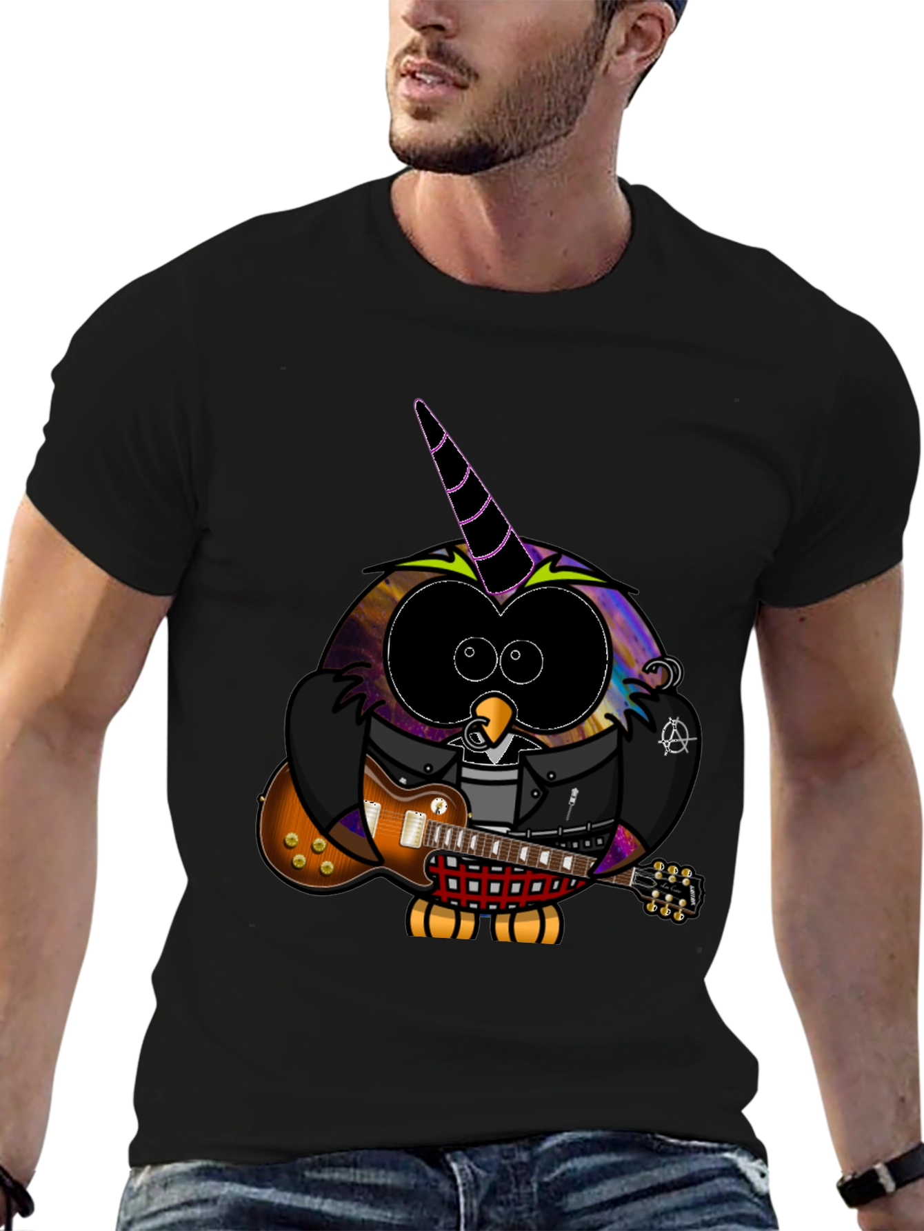 Cool Owl Guitarist Black T-Shirt