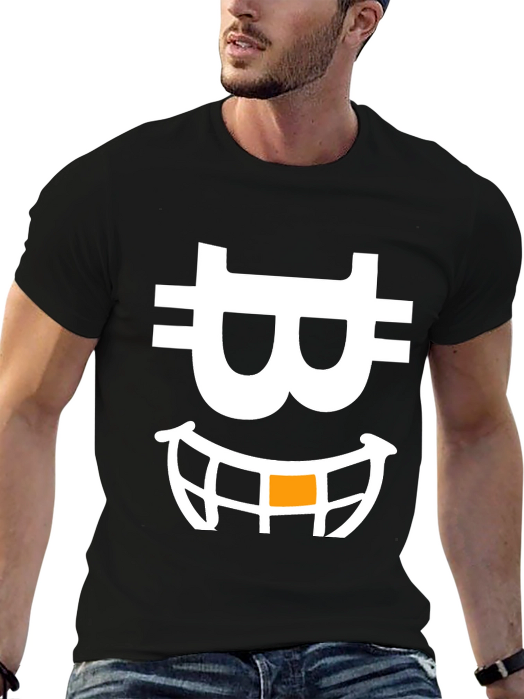 Bitcoin Smiley Face Black T-Shirt