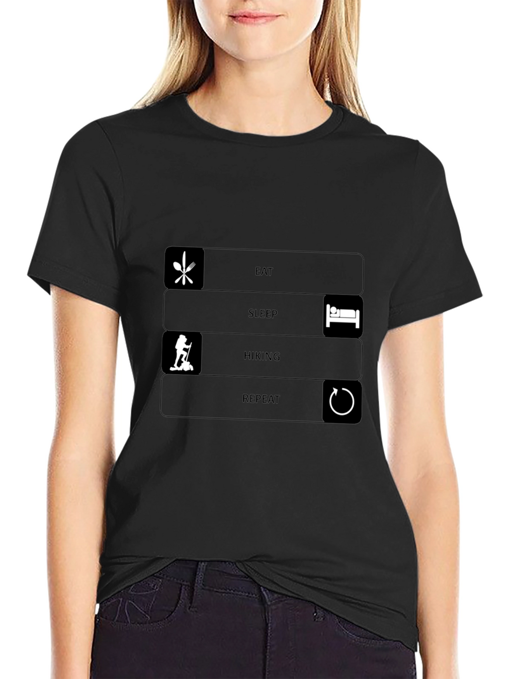 Eat Sleep Hiking Repeat Black T-Shirt