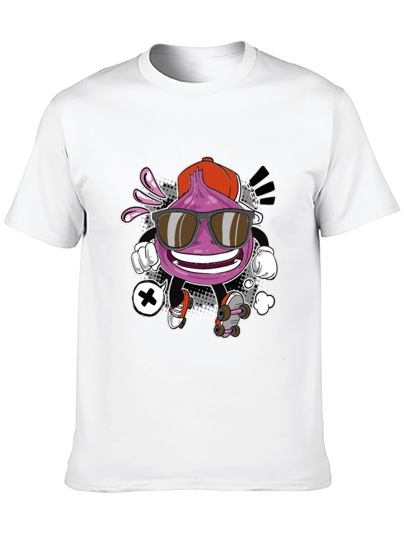Cool Cartoon Onion Skateboarder Black T-Shirt