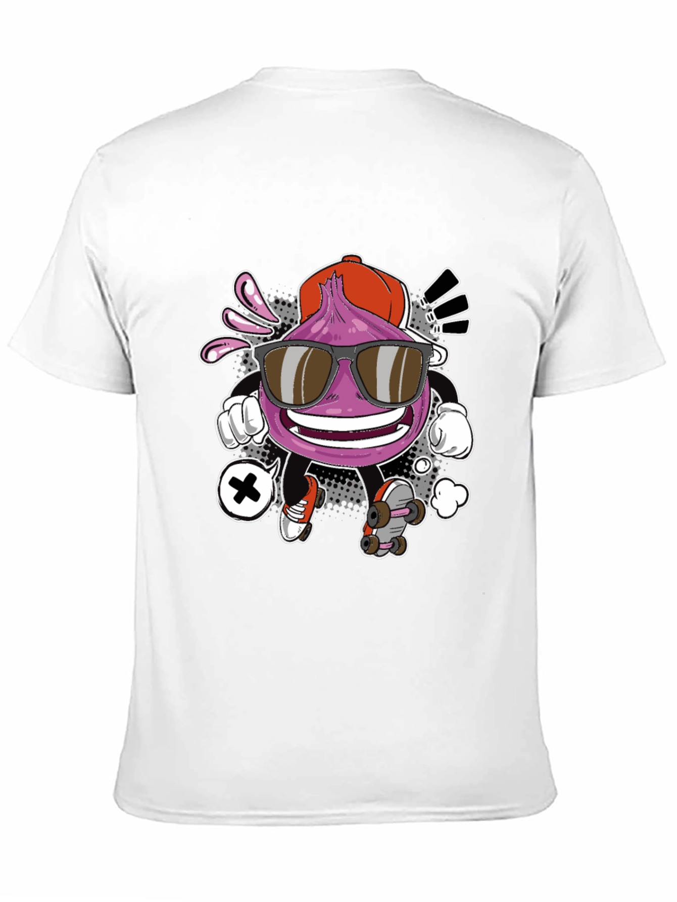 Cool Cartoon Onion Skateboarder Black T-Shirt