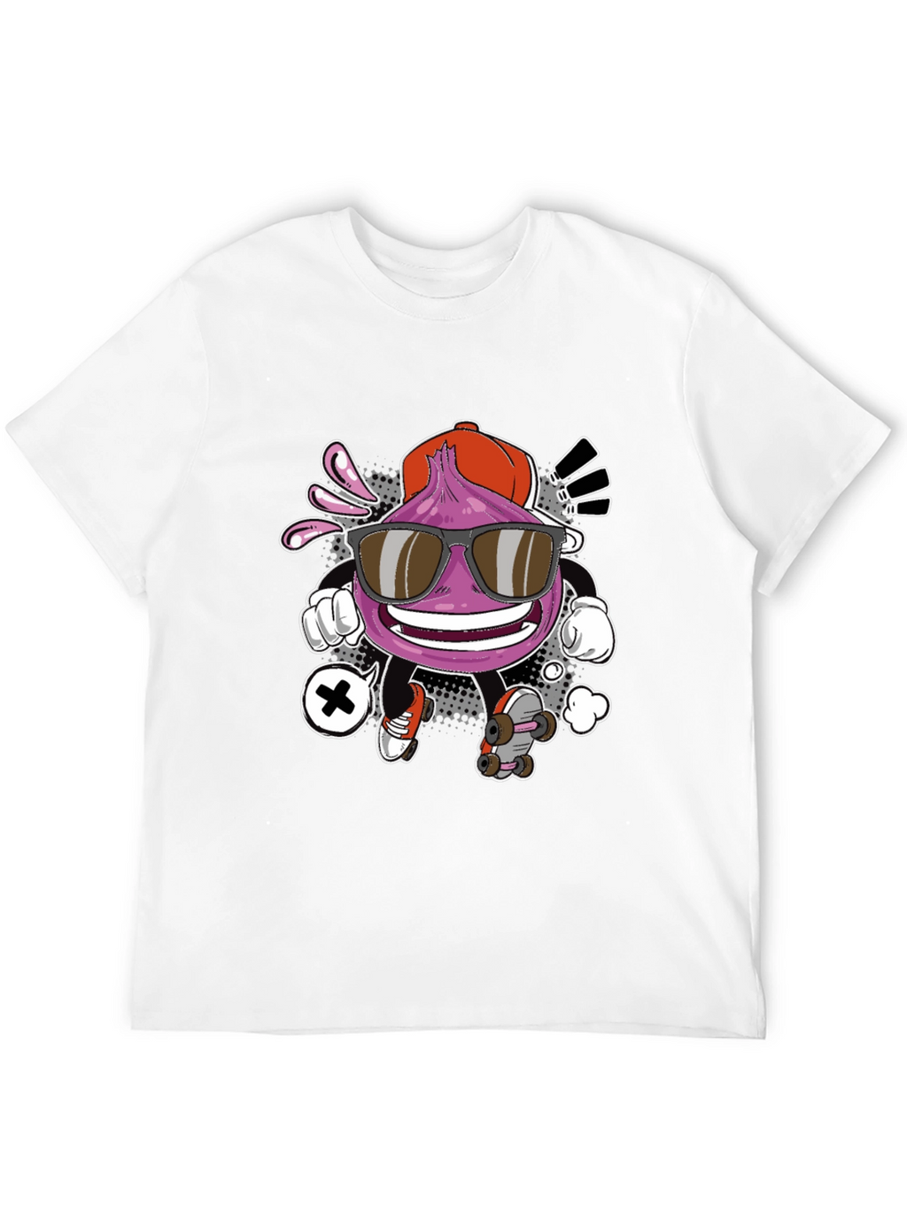 Cool Cartoon Onion Skateboarder Black T-Shirt