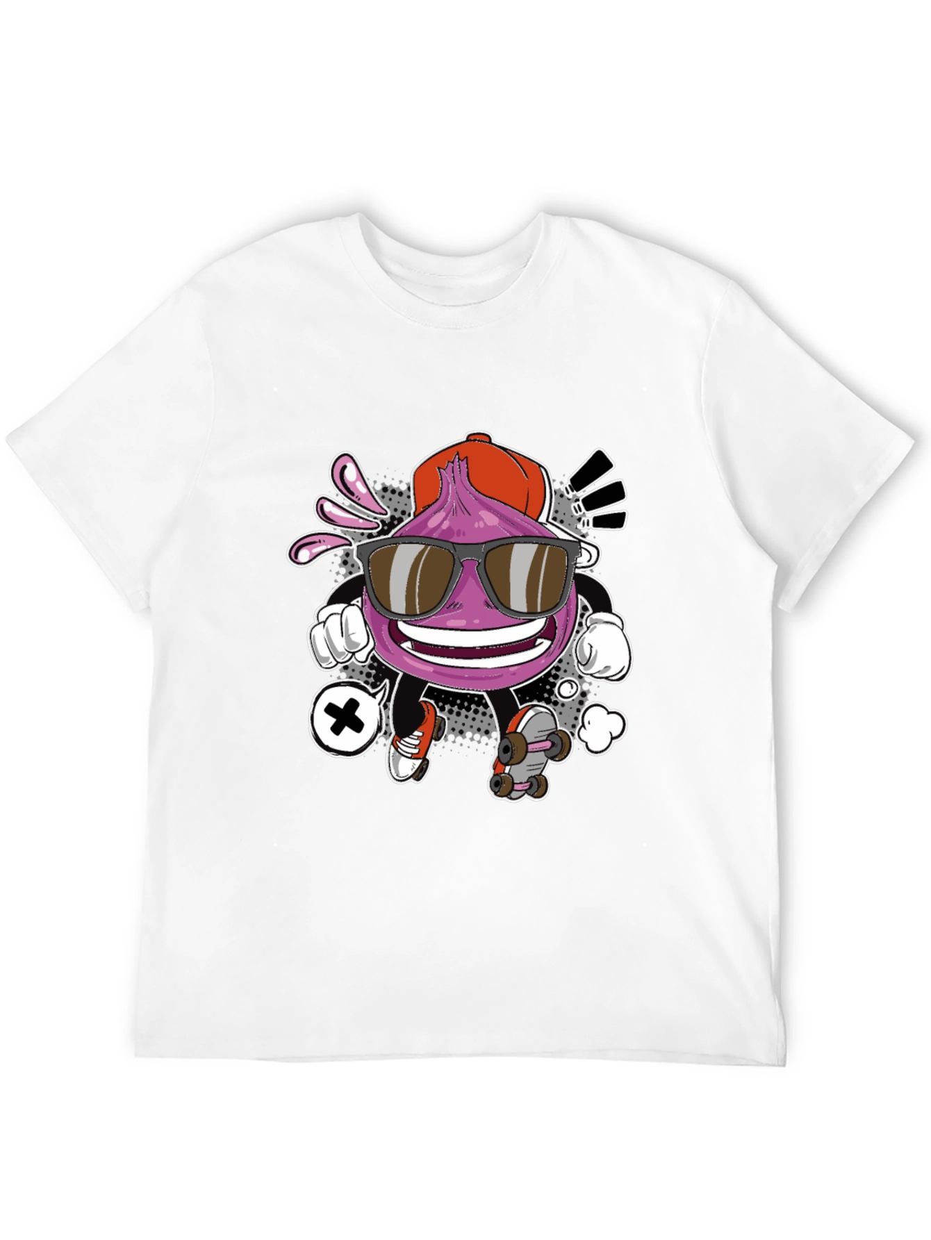 Cool Cartoon Onion Skateboarder Black T-Shirt