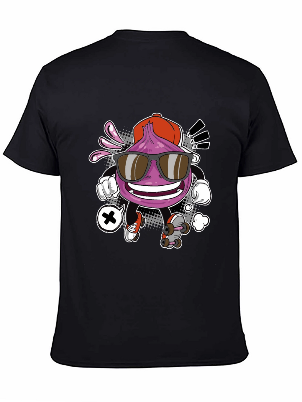 Cool Cartoon Onion Skateboarder Black T-Shirt
