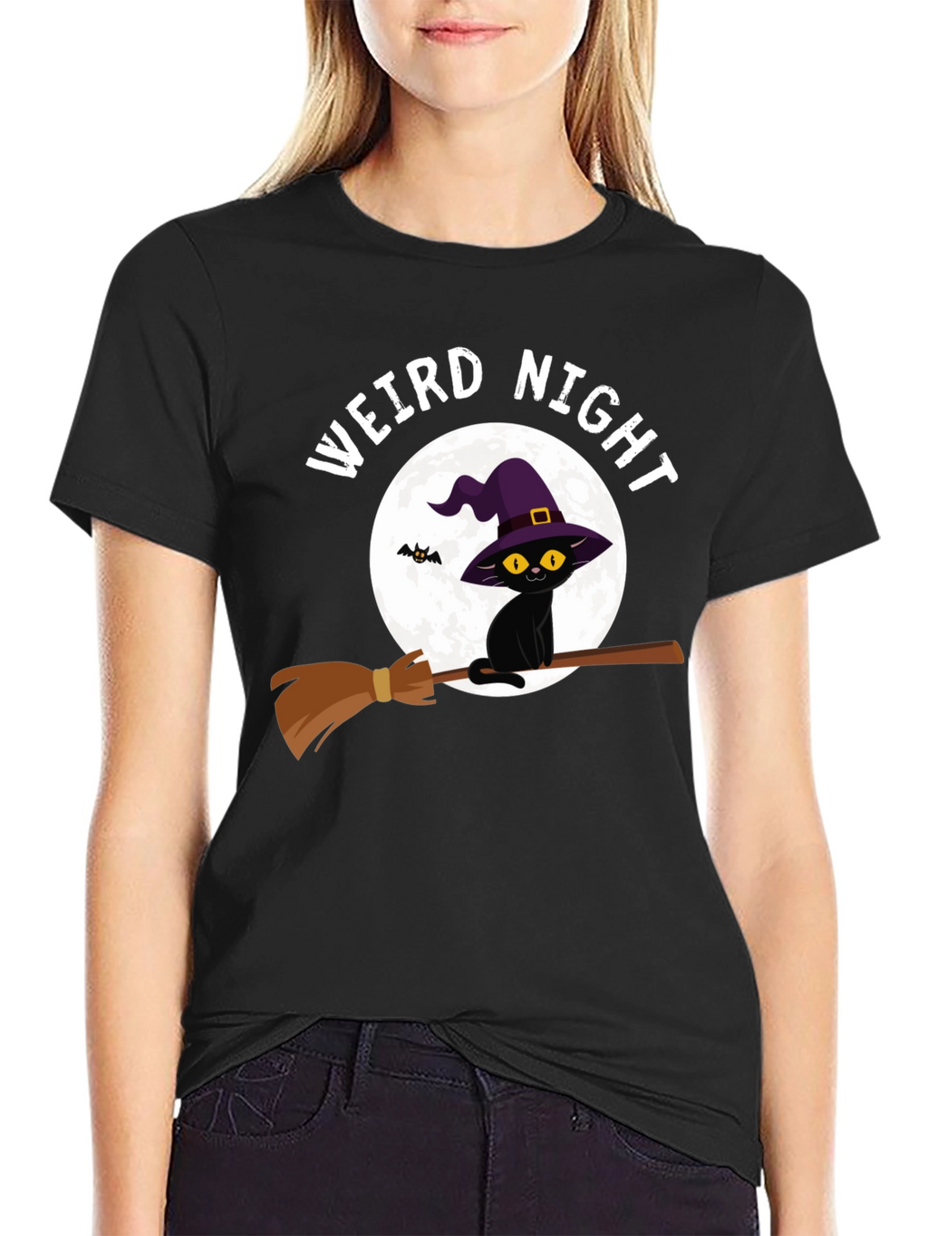 Weird Night Cat on Broom T-Shirt