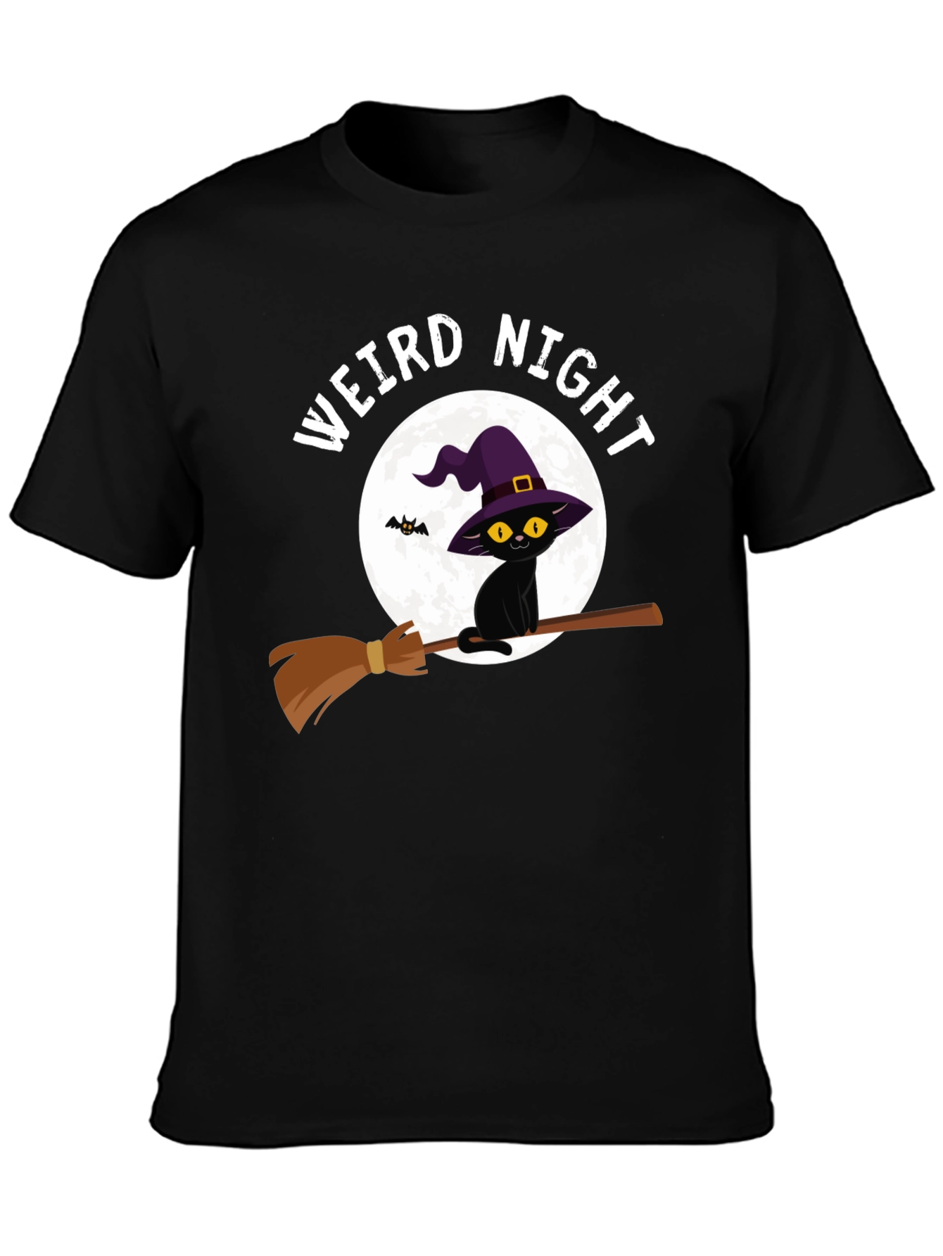 Weird Night Cat on Broom T-Shirt