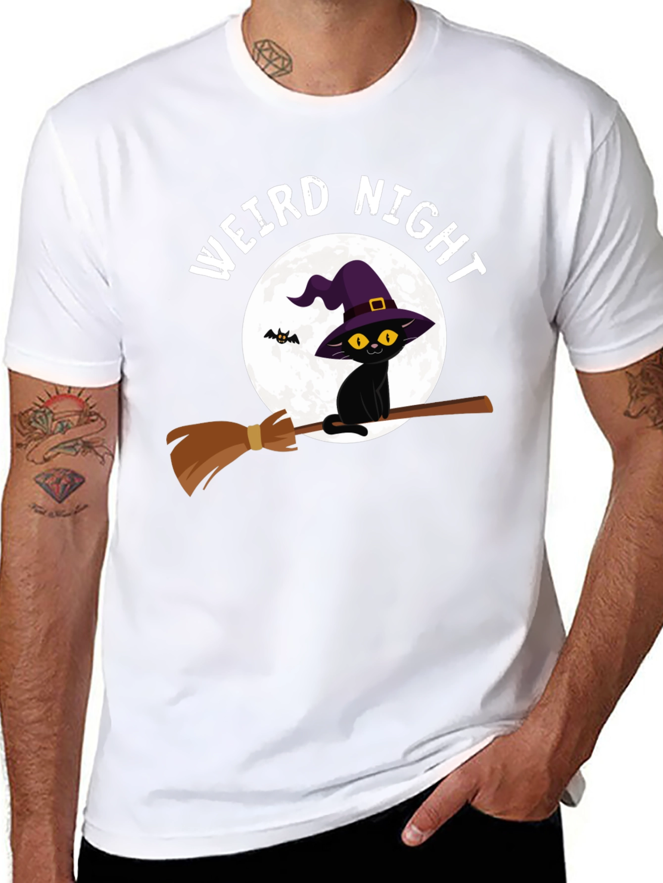 Weird Night Cat on Broom T-Shirt