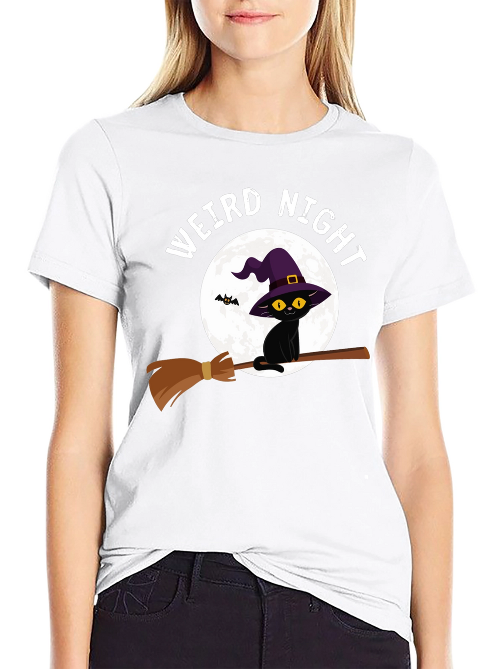 Weird Night Cat on Broom T-Shirt