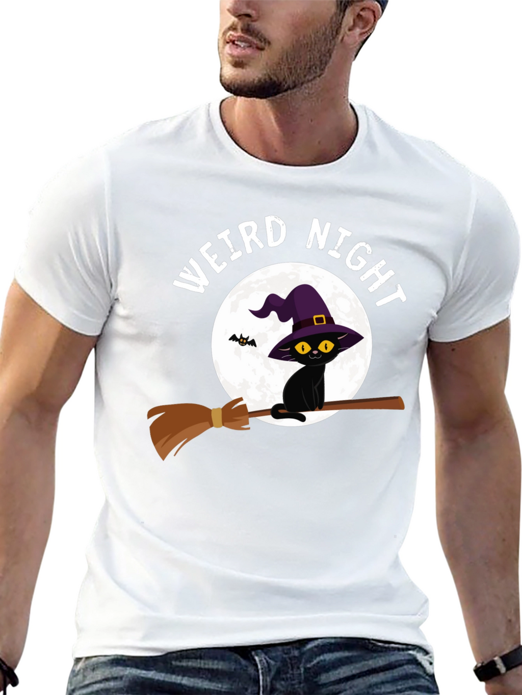 Weird Night Cat on Broom T-Shirt