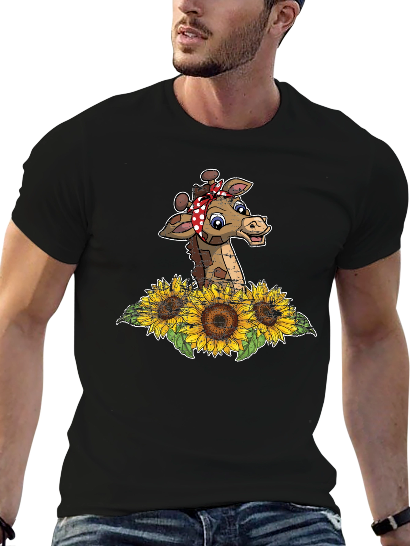 Giraffe Sunflower Graphic Print Tee