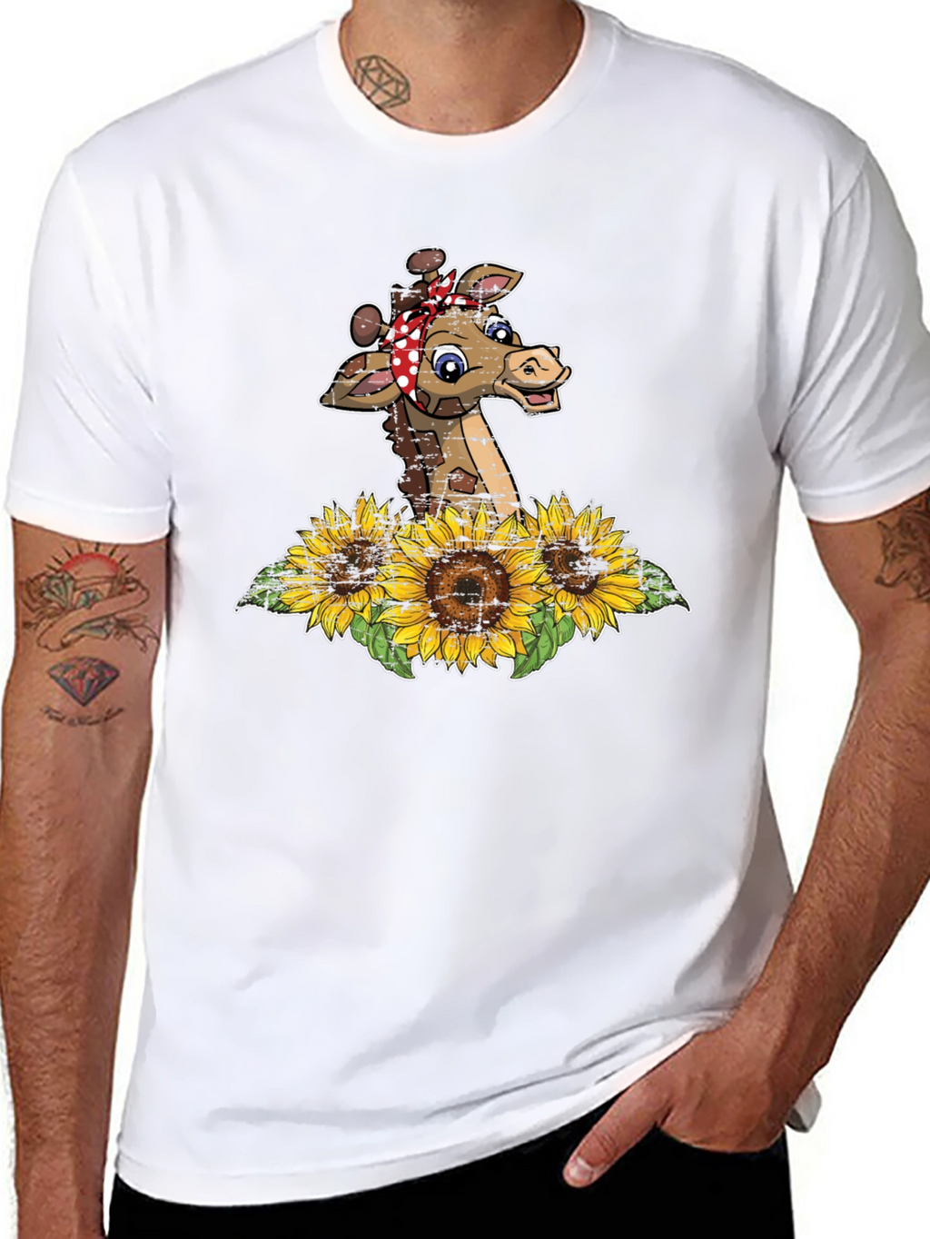 Giraffe Sunflower Graphic Print Tee