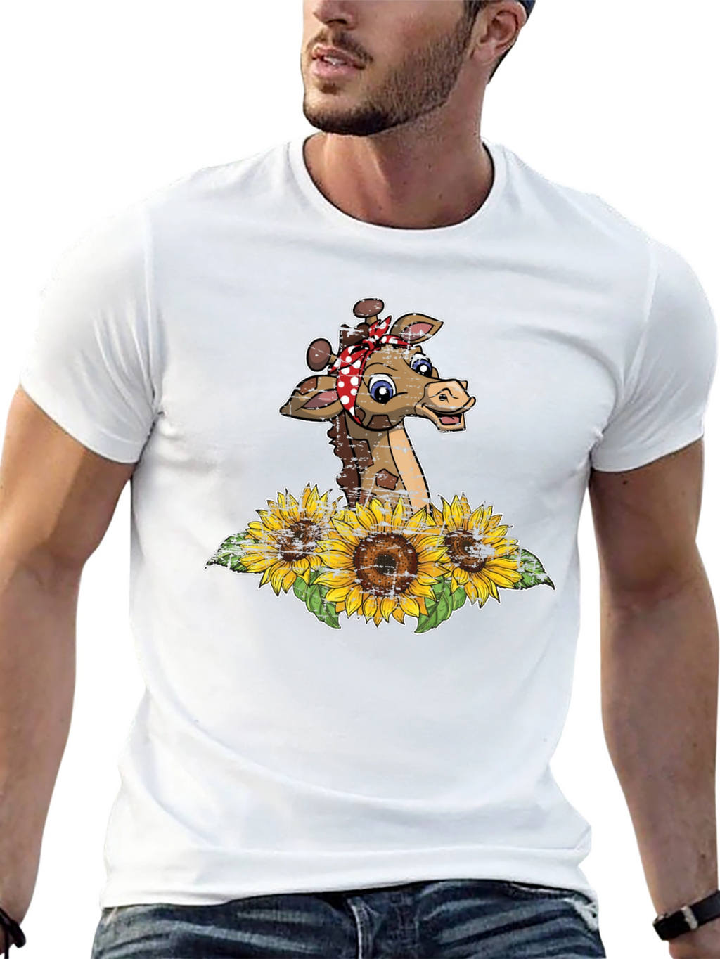 Giraffe Sunflower Graphic Print Tee