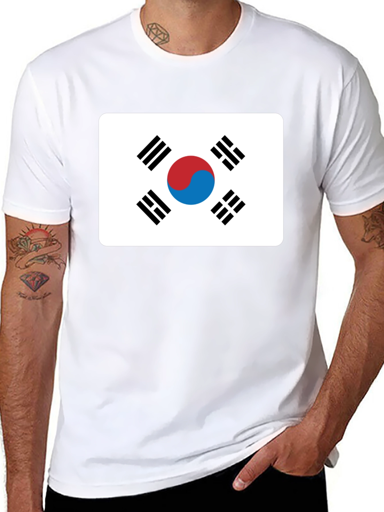 Korean Flag T-Shirt - Black Crew Neck Tee