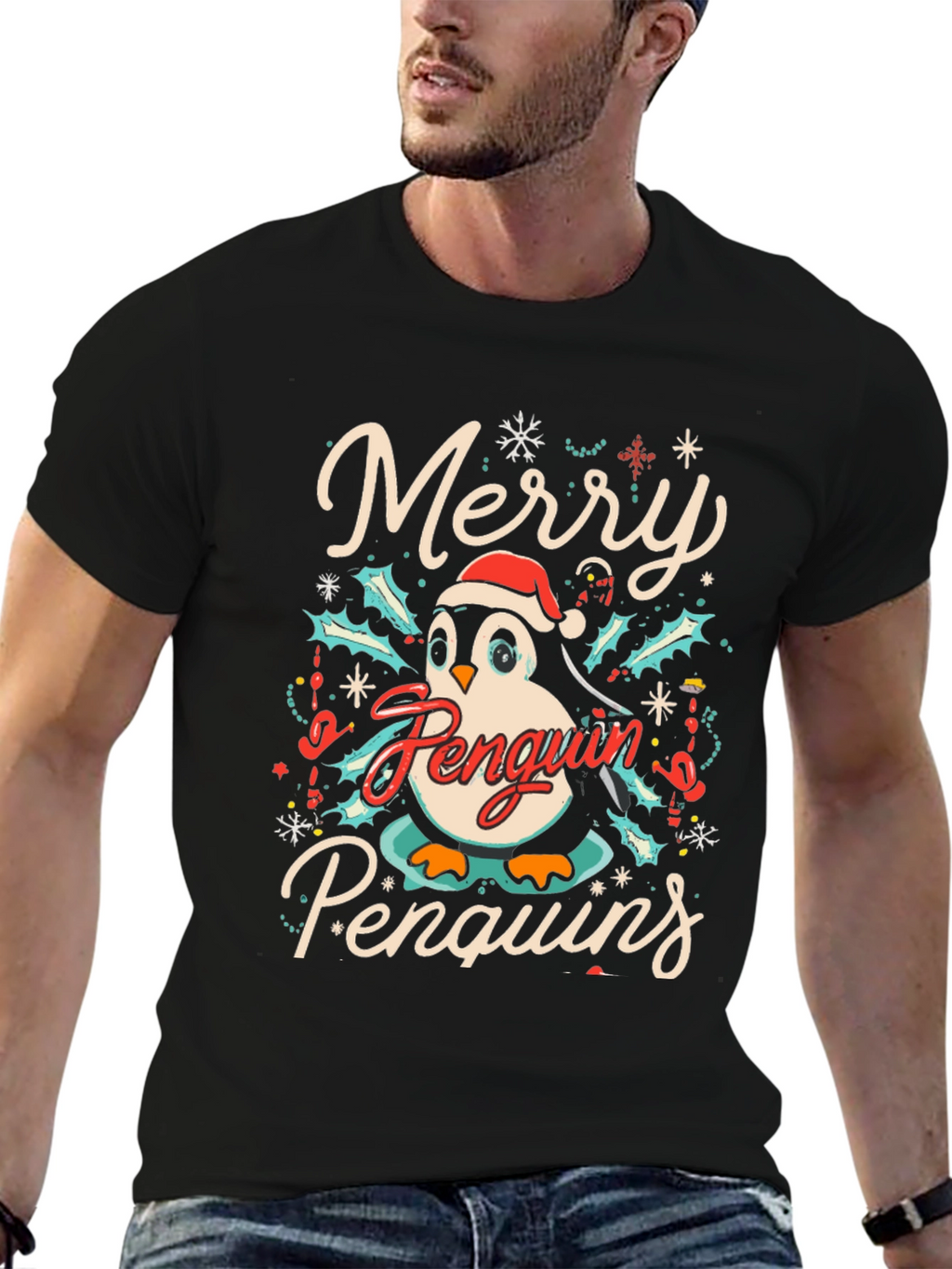 Merry Penguin Christmas Graphic Tee