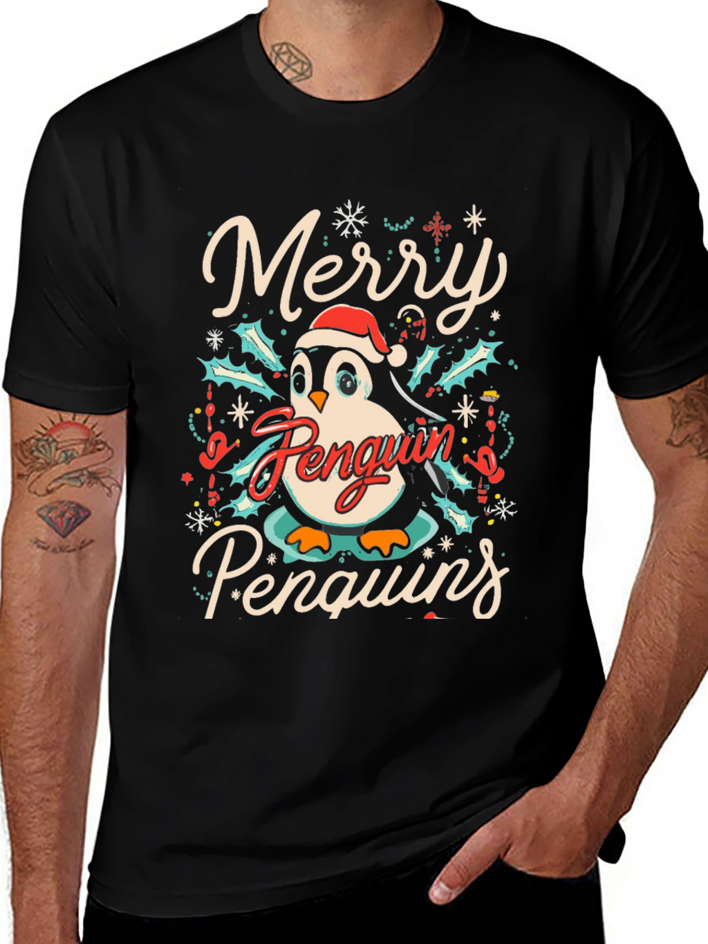 Merry Penguin Christmas Graphic Tee