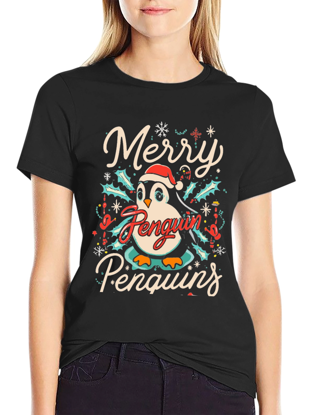 Merry Penguin Christmas Graphic Tee