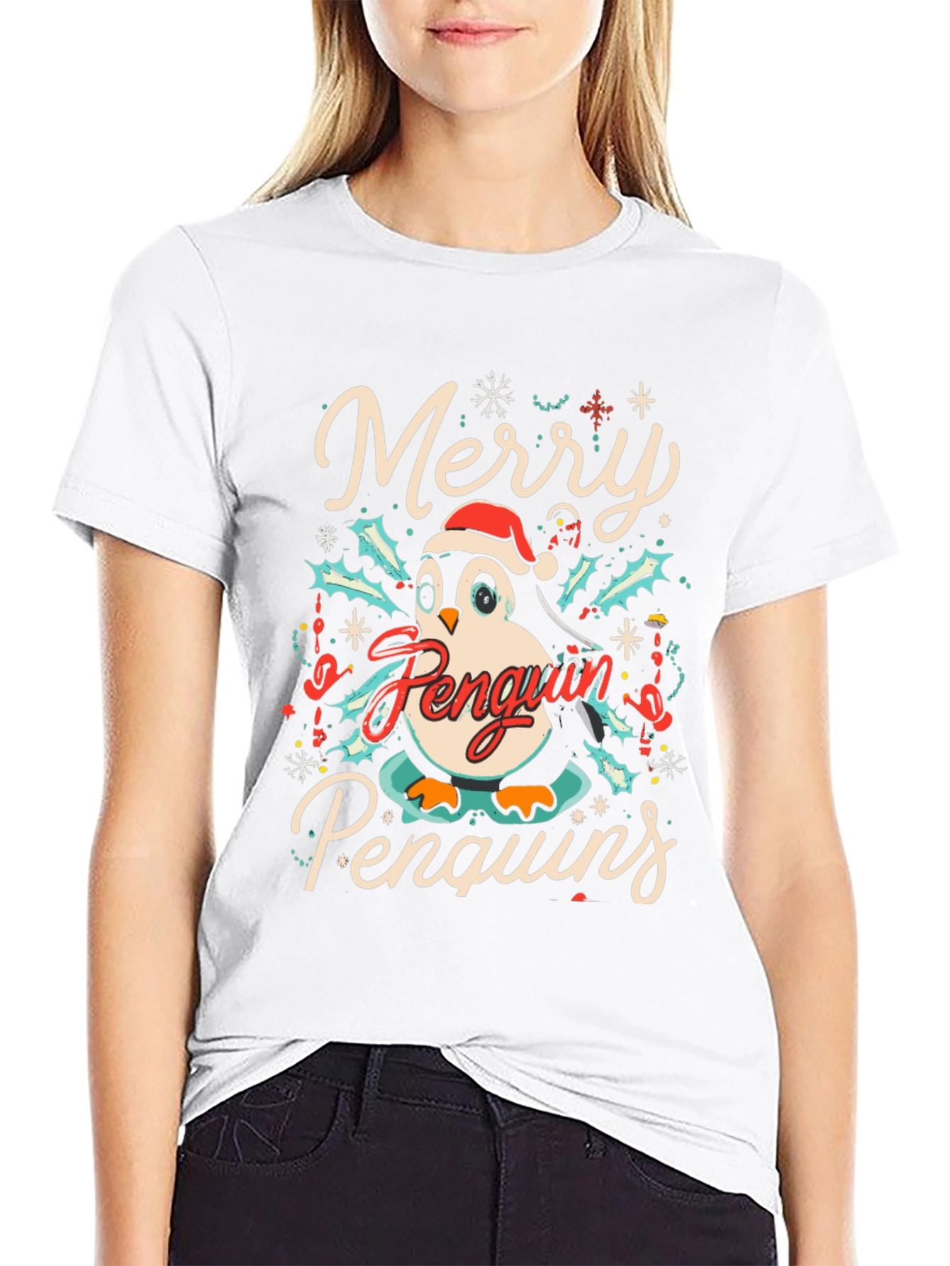 Merry Penguin Christmas Graphic Tee