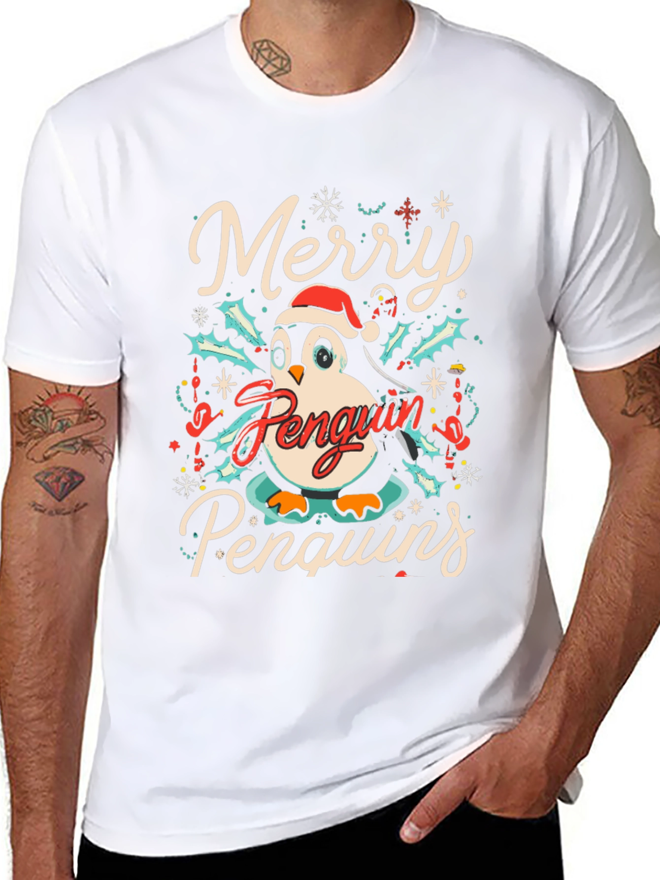 Merry Penguin Christmas Graphic Tee