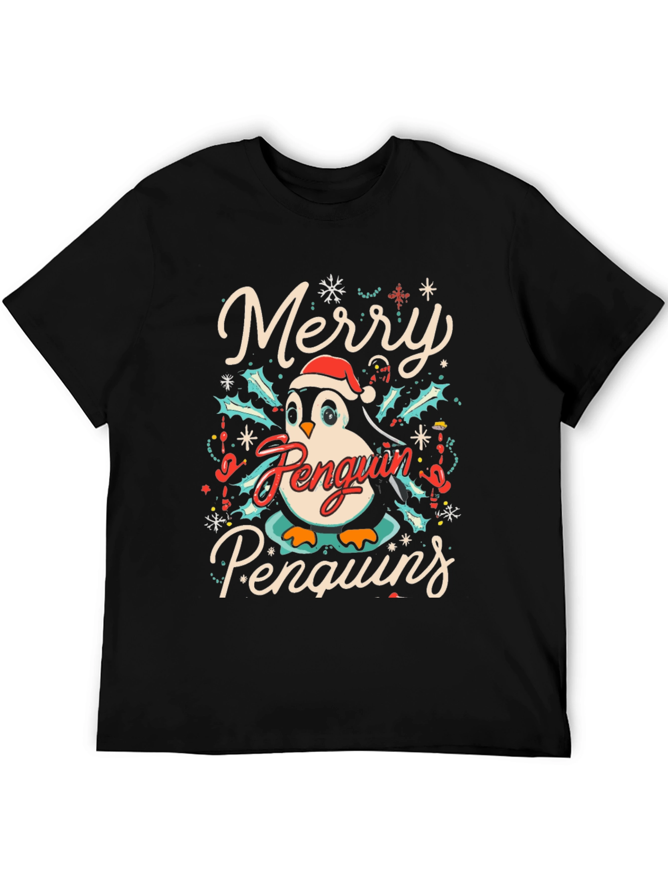 Merry Penguin Christmas Graphic Tee