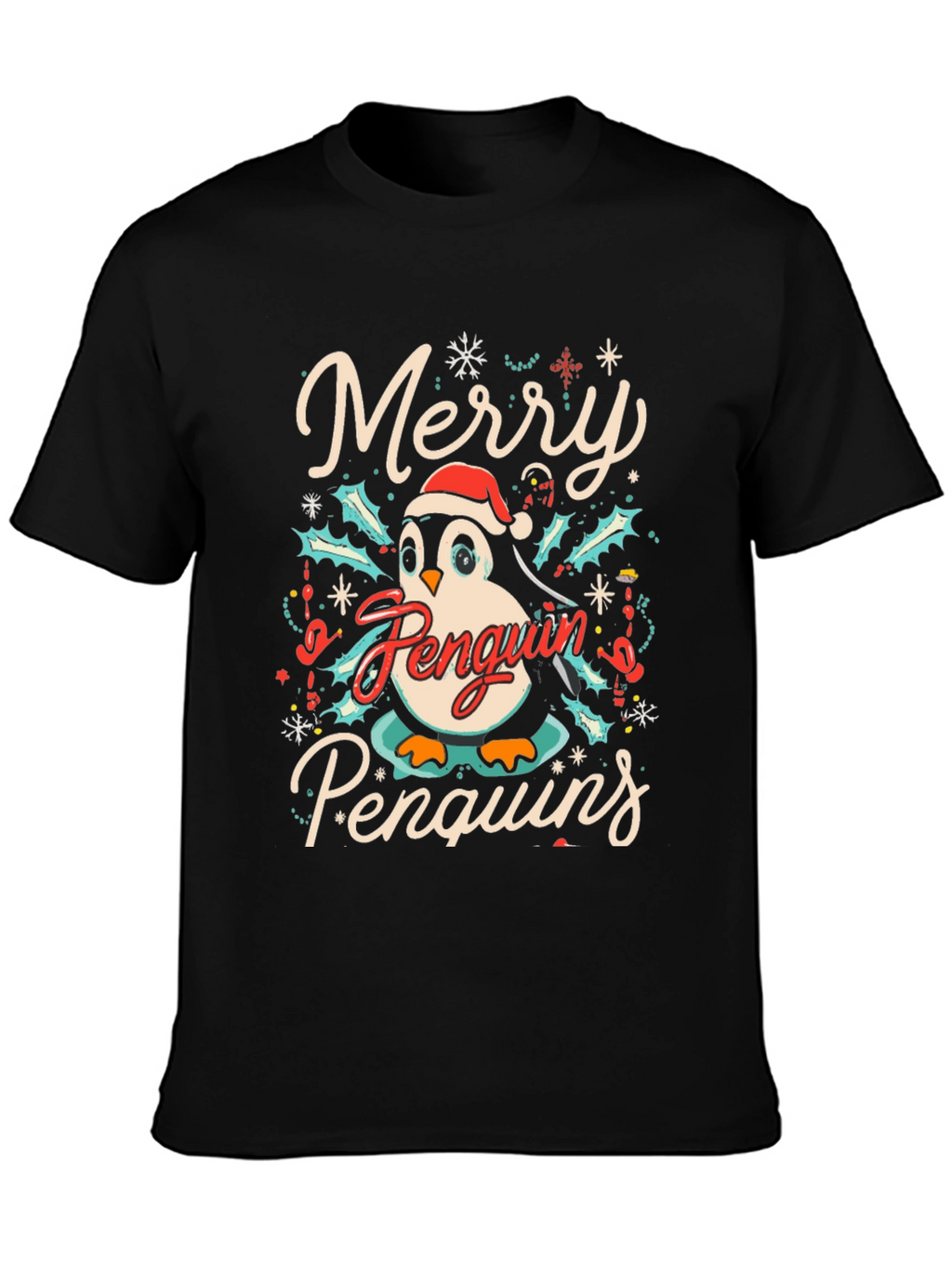 Merry Penguin Christmas Graphic Tee