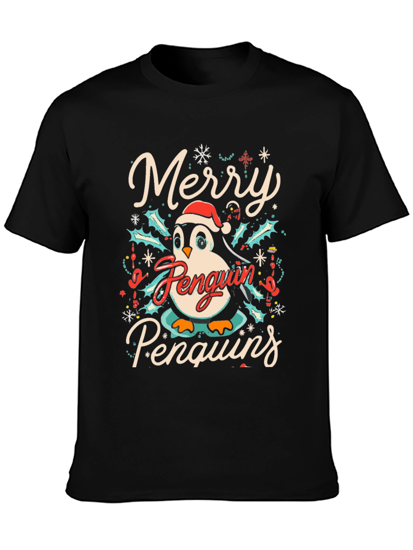 Merry Penguin Christmas Graphic Tee
