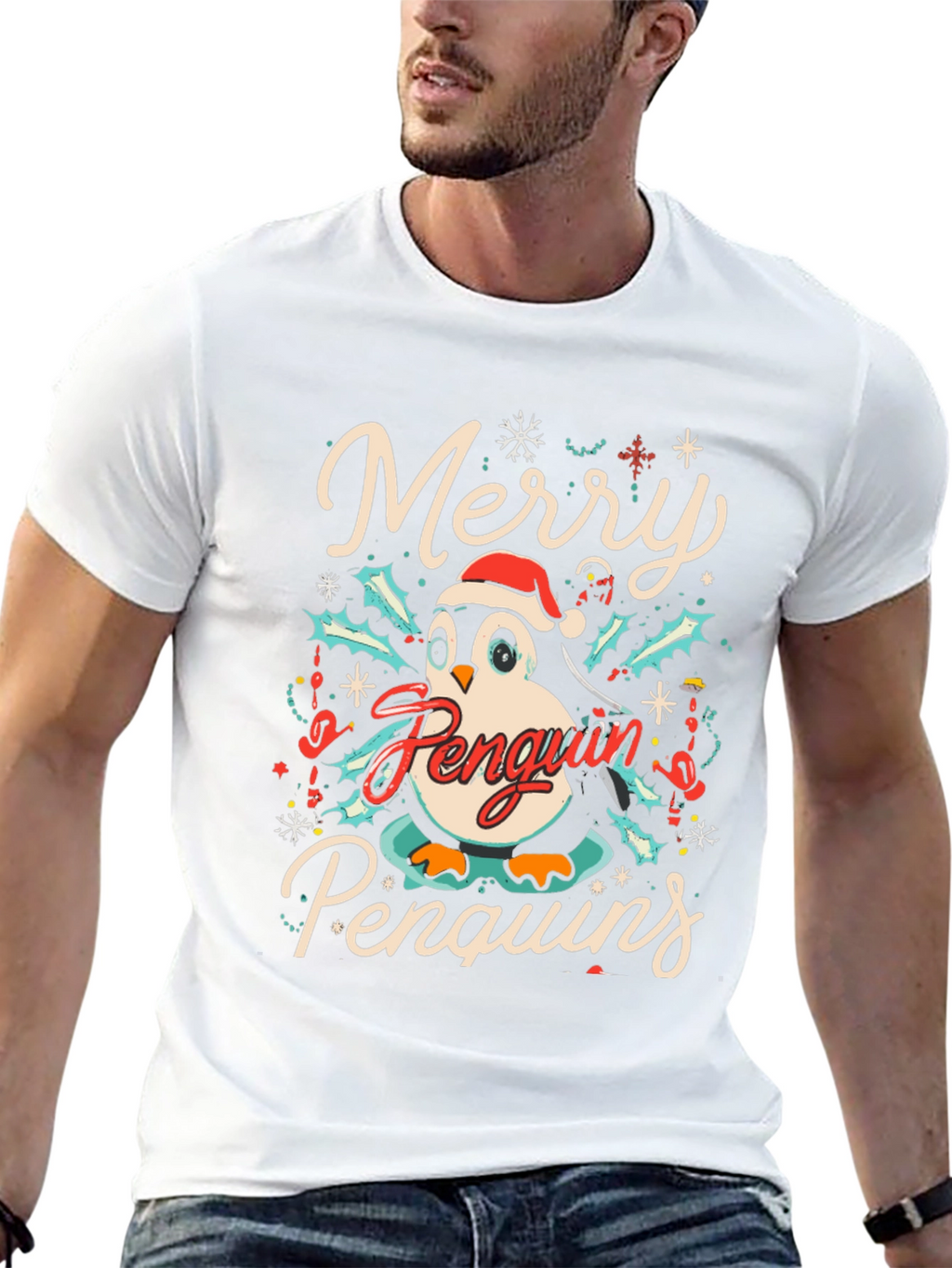 Merry Penguin Christmas Graphic Tee