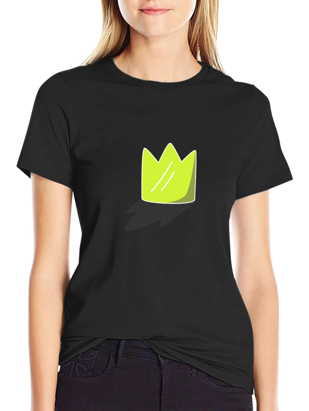 Lime Green Crown Graphic Black T-Shirt