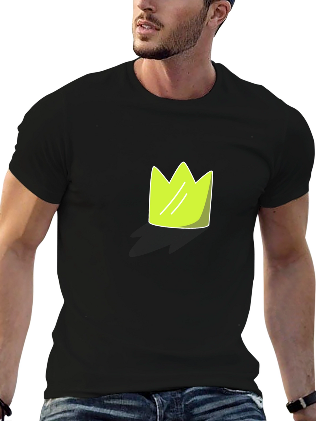 Lime Green Crown Graphic Black T-Shirt
