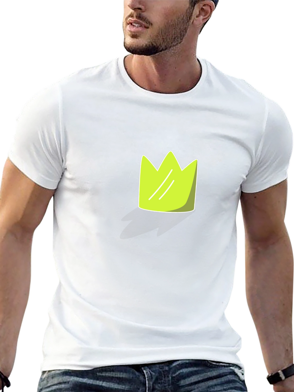 Lime Green Crown Graphic Black T-Shirt