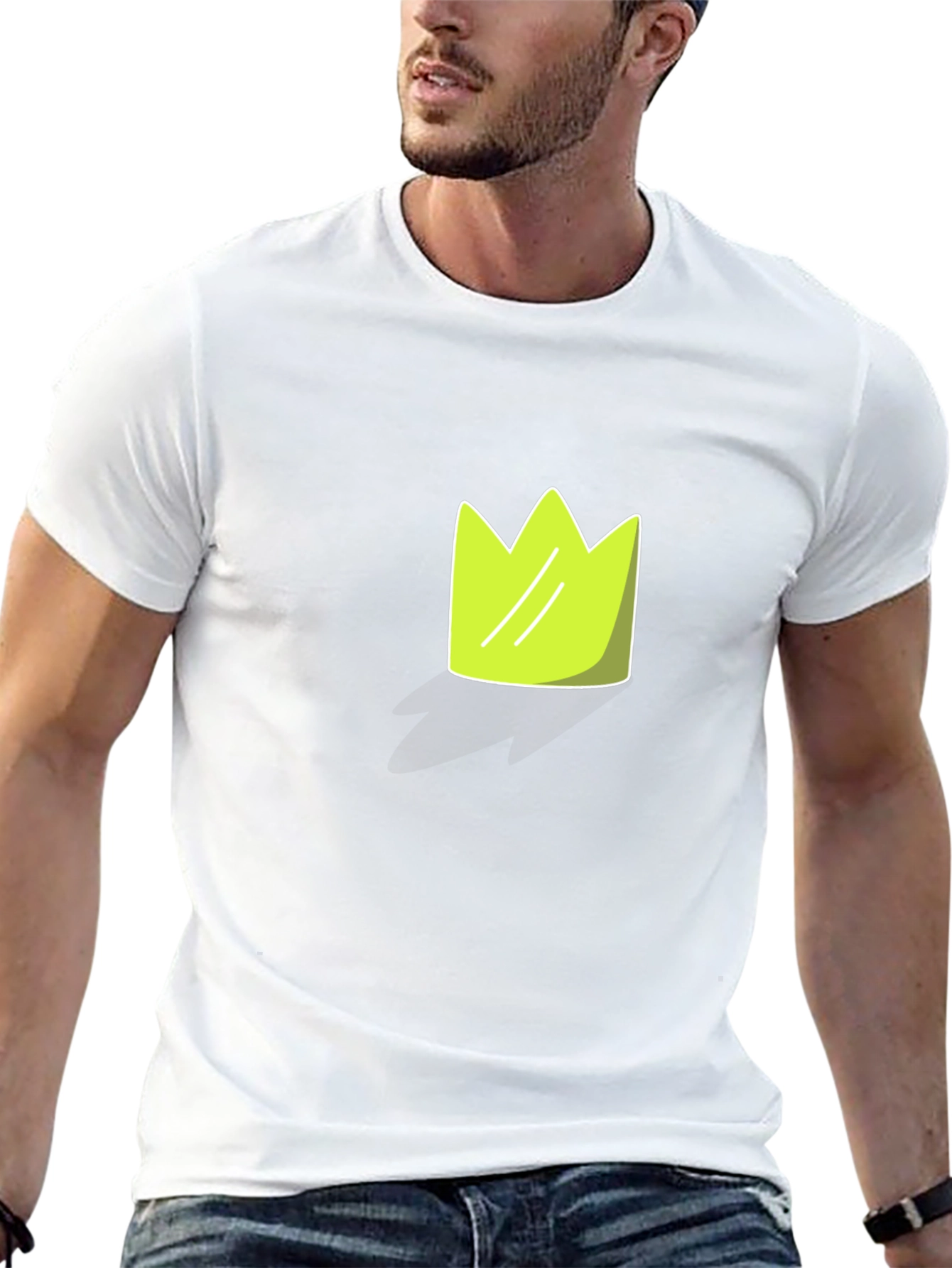 Lime Green Crown Graphic Black T-Shirt