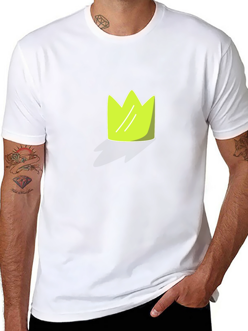 Lime Green Crown Graphic Black T-Shirt