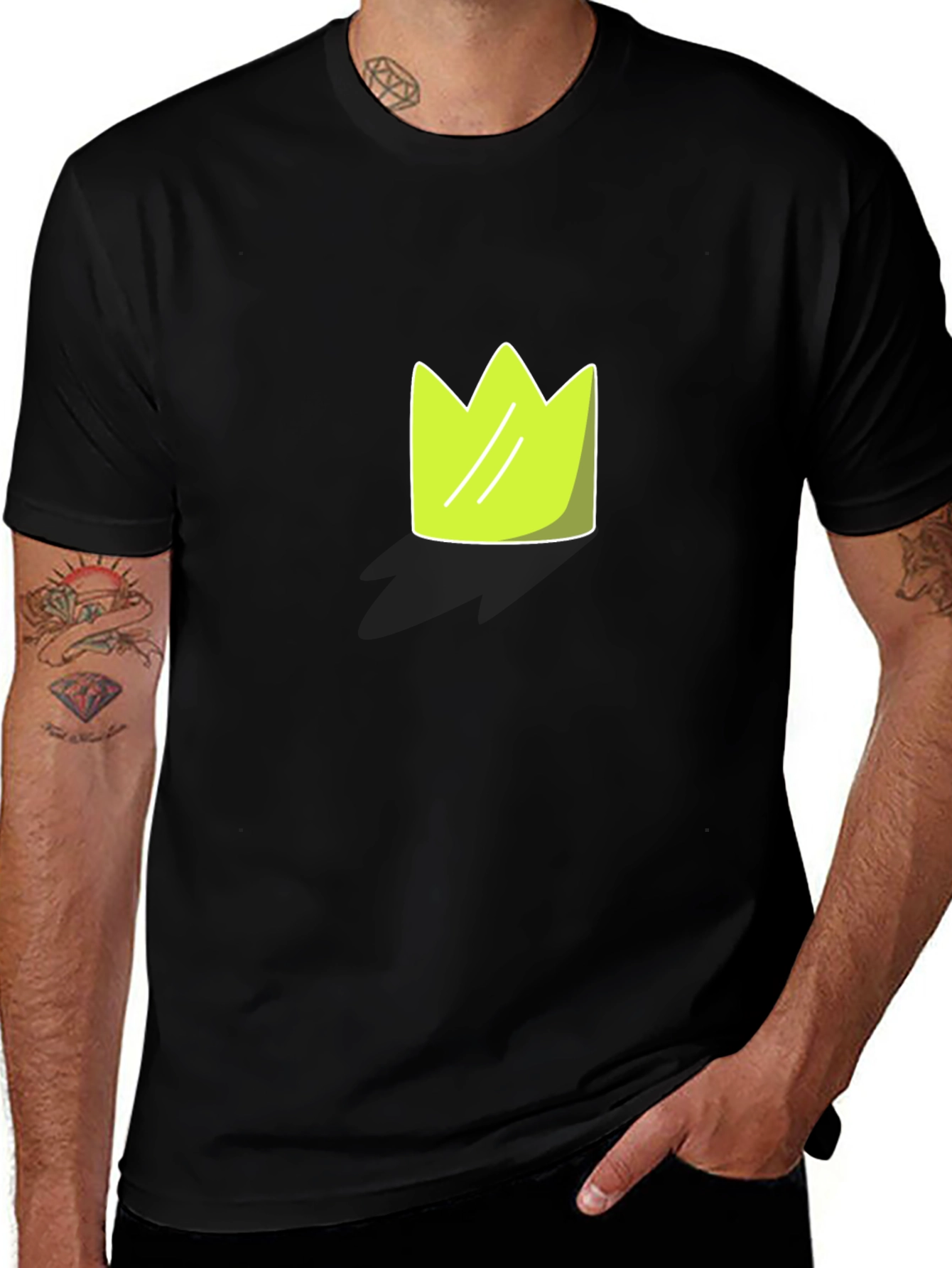 Lime Green Crown Graphic Black T-Shirt