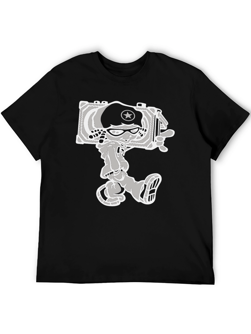 Cartoon Tank Commander Graphic Tee - Black