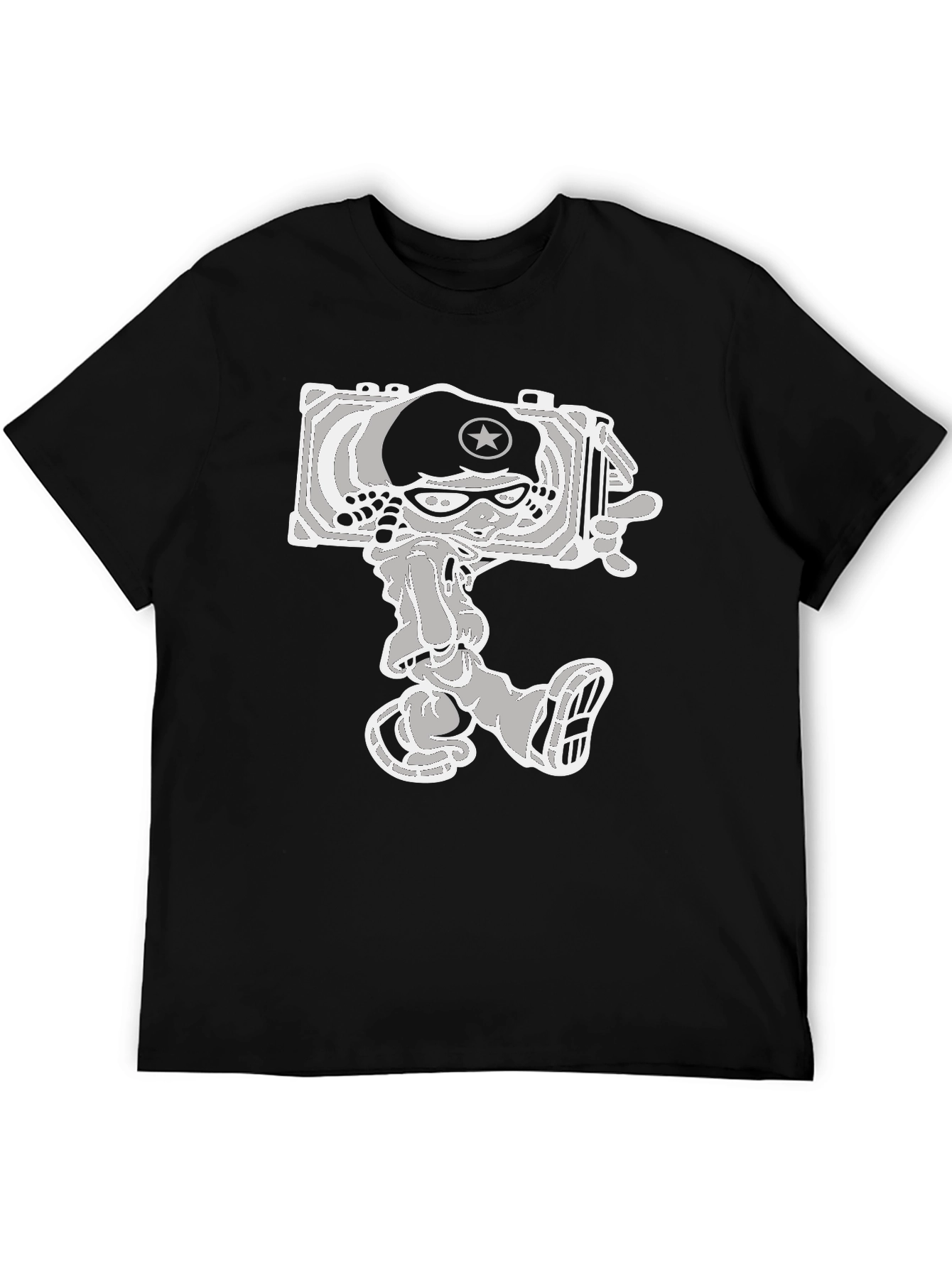 Cartoon Tank Commander Graphic Tee - Black