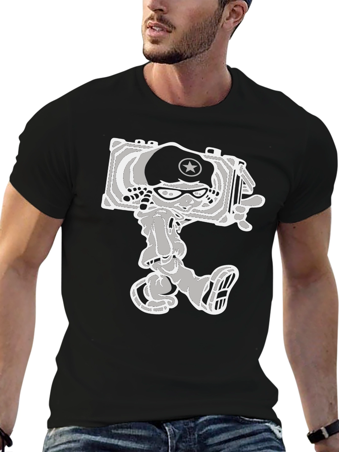 Cartoon Tank Commander Graphic Tee - Black