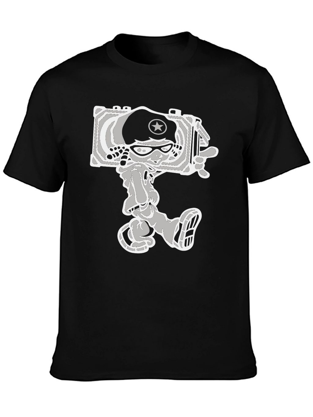 Cartoon Tank Commander Graphic Tee - Black