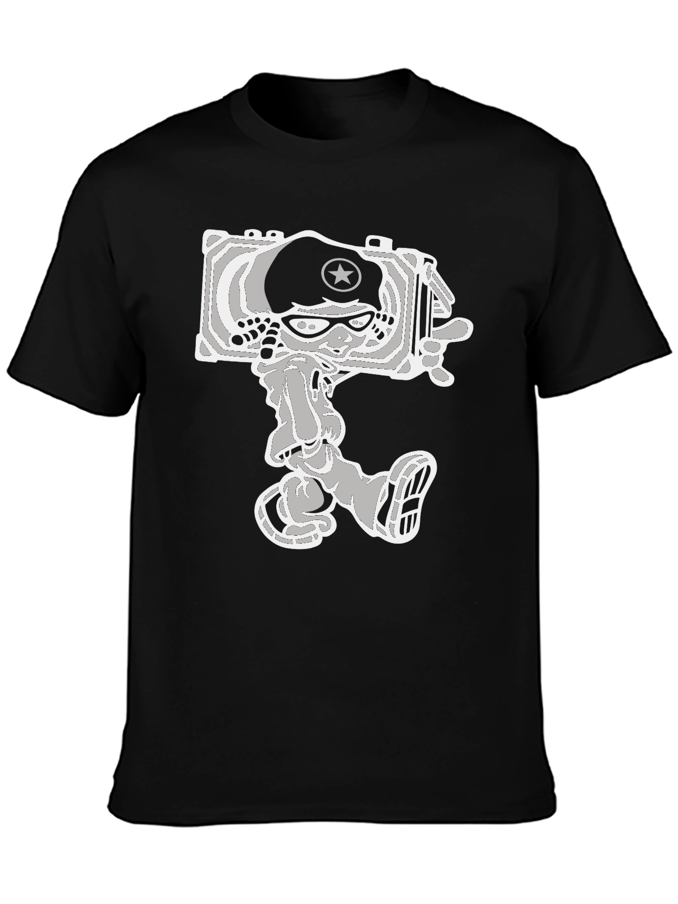 Cartoon Tank Commander Graphic Tee - Black