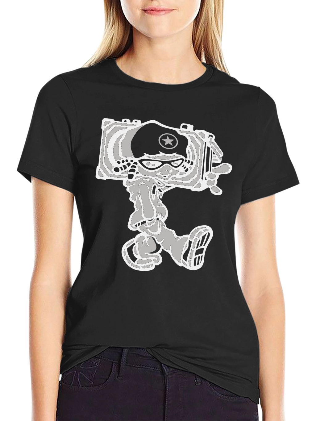 Cartoon Tank Commander Graphic Tee - Black