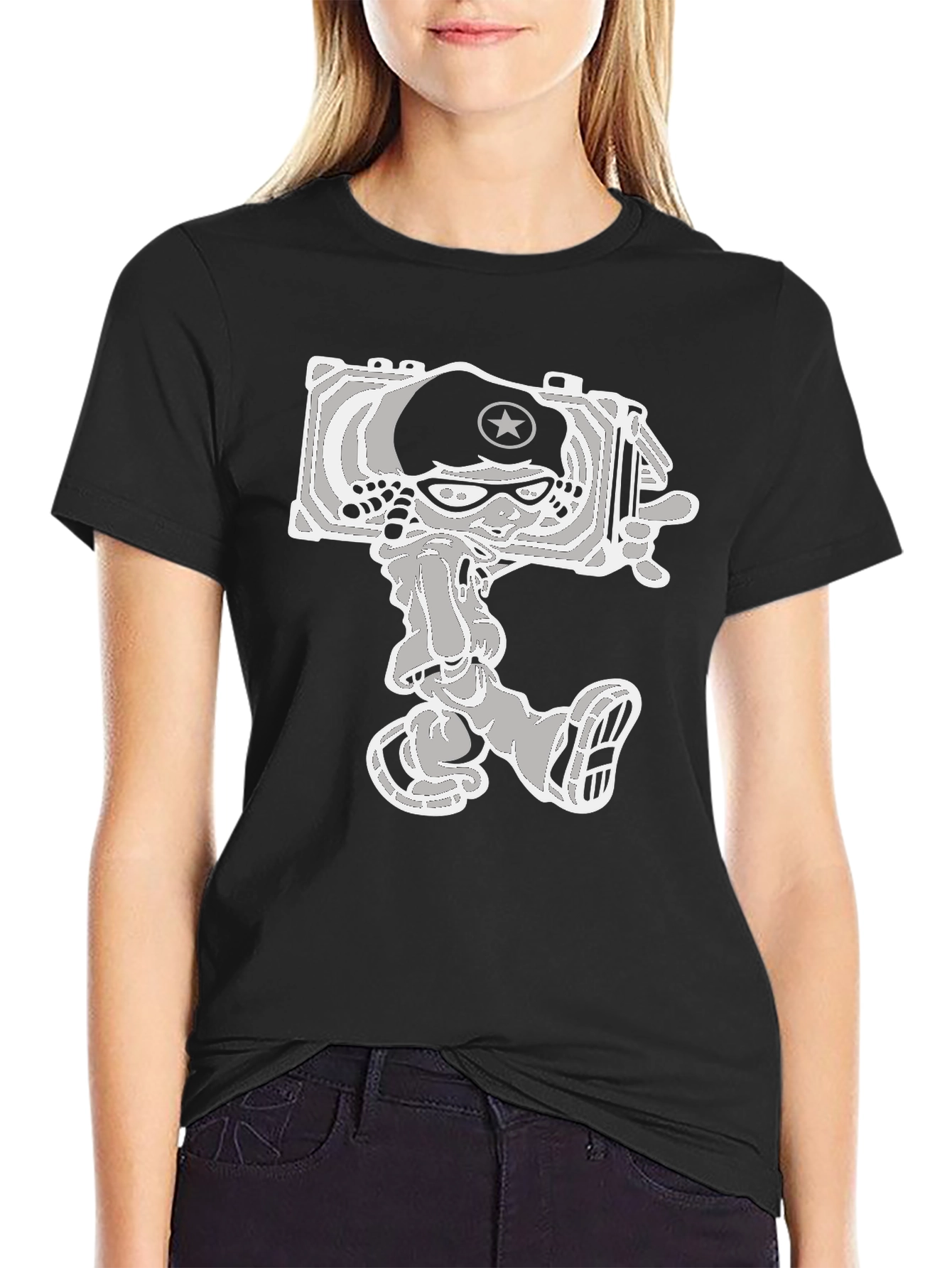 Cartoon Tank Commander Graphic Tee - Black