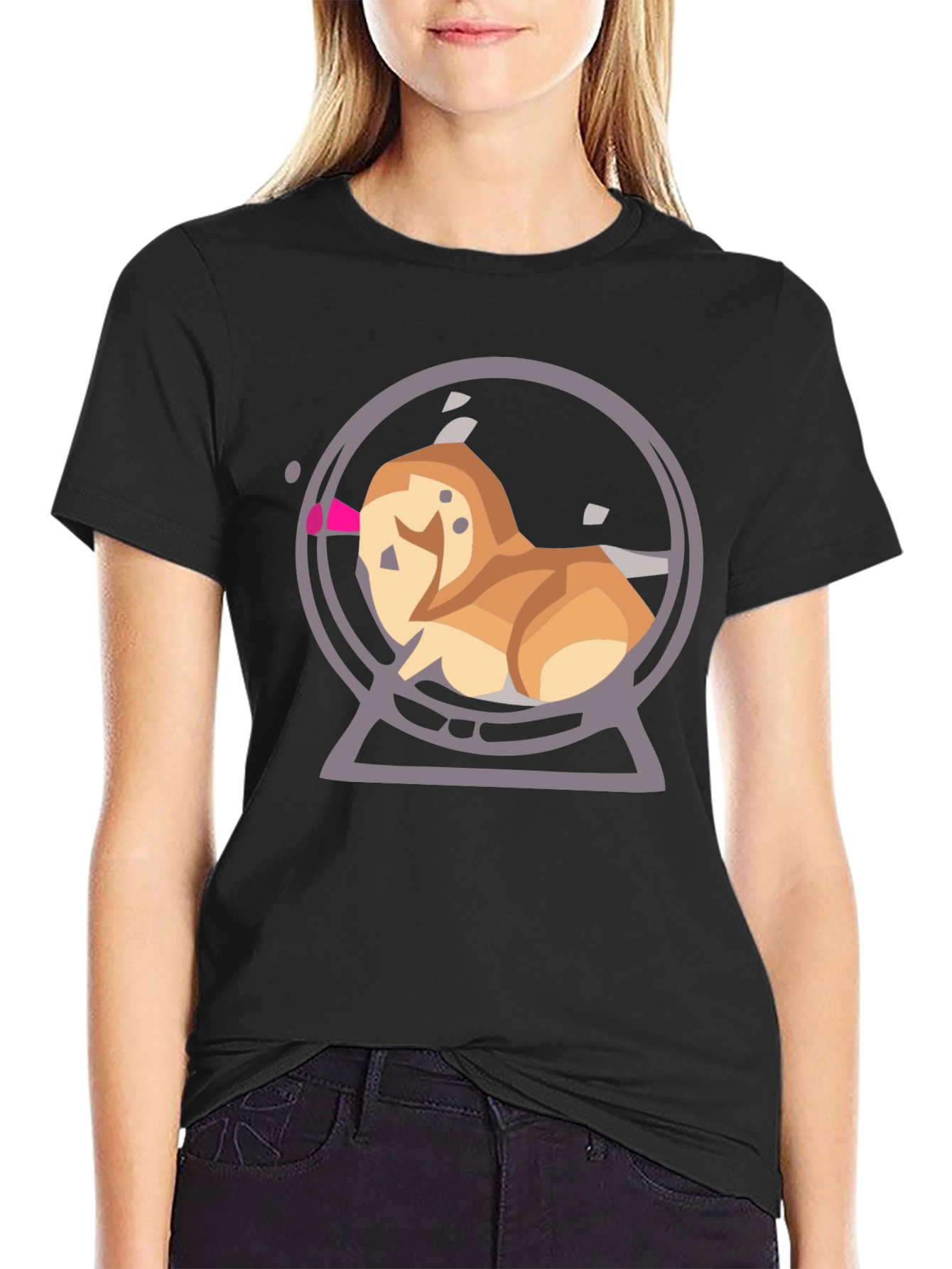 Cartoon Dog Snow Globe Graphic Tee - Black