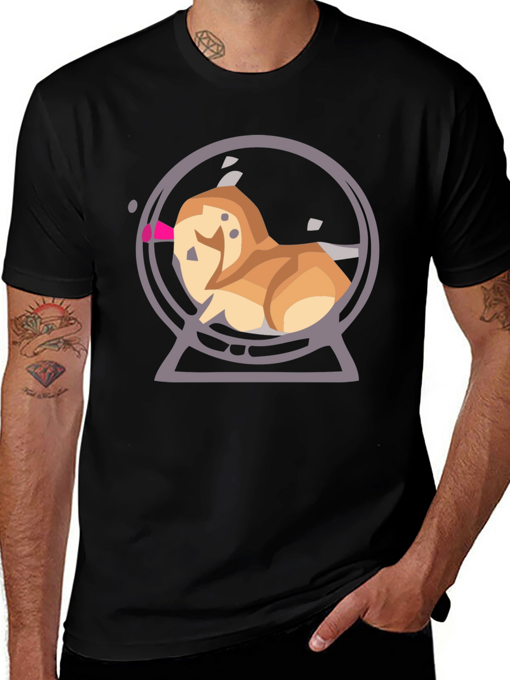 Cartoon Dog Snow Globe Graphic Tee - Black