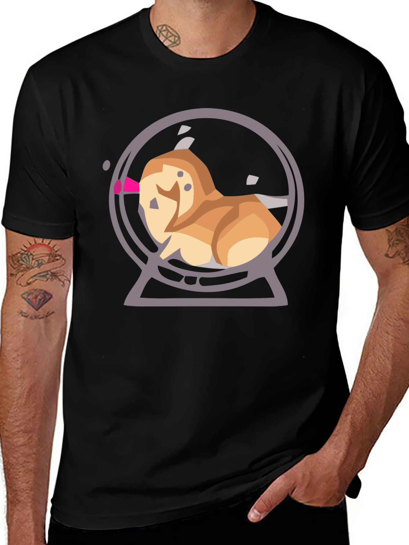Cartoon Dog Snow Globe Graphic Tee - Black
