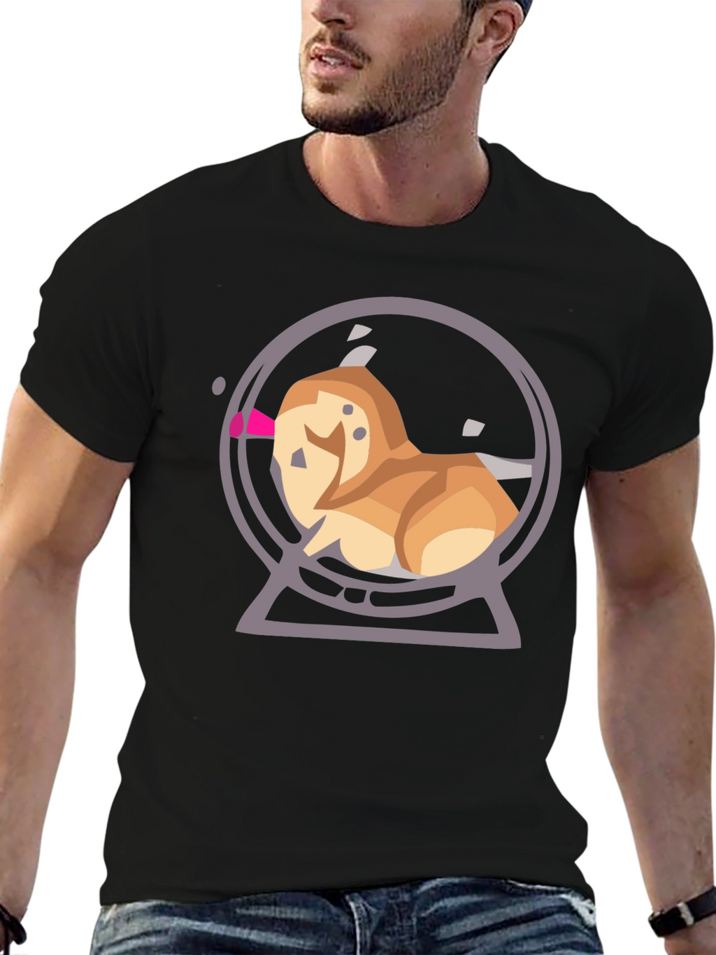 Cartoon Dog Snow Globe Graphic Tee - Black