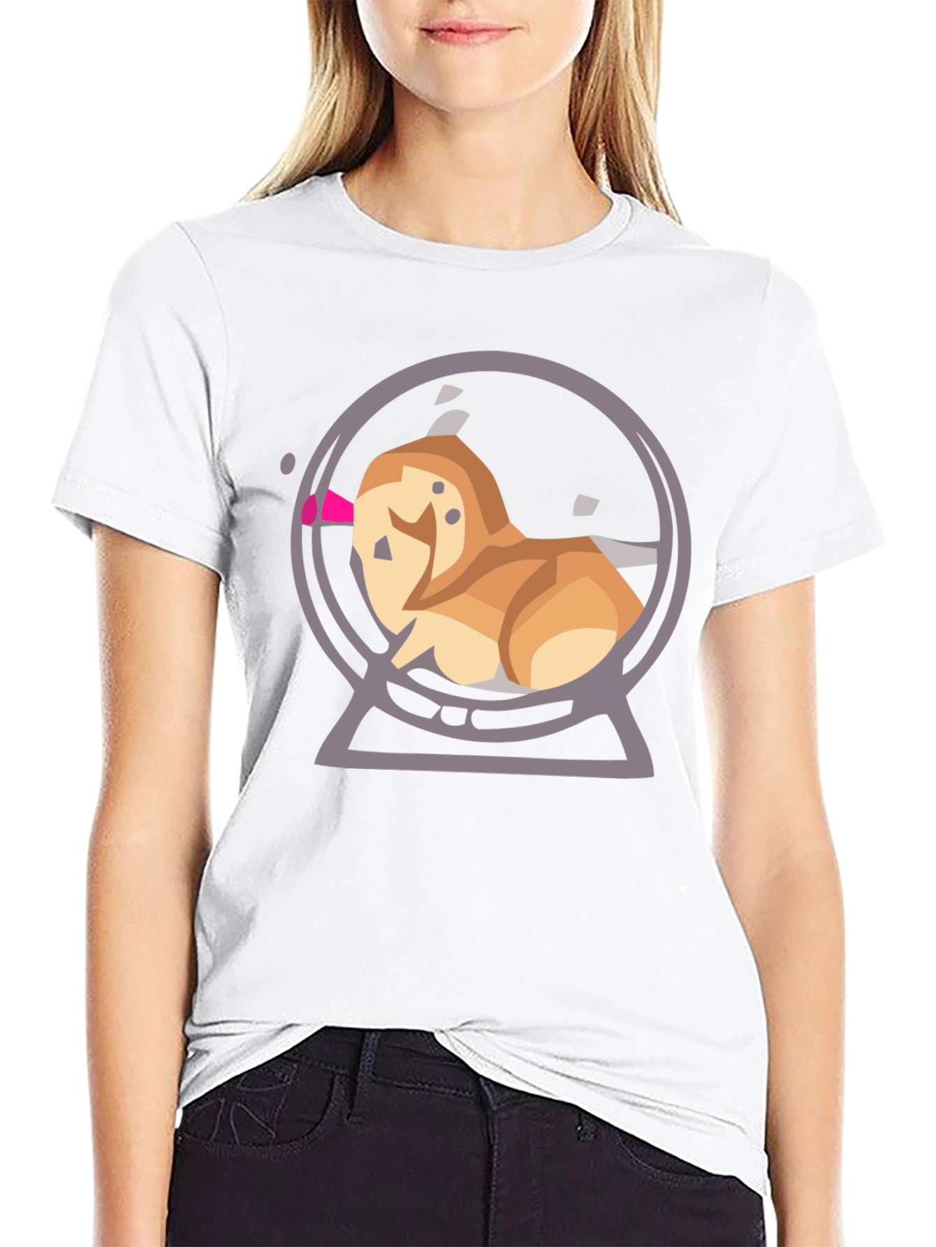 Cartoon Dog Snow Globe Graphic Tee - Black