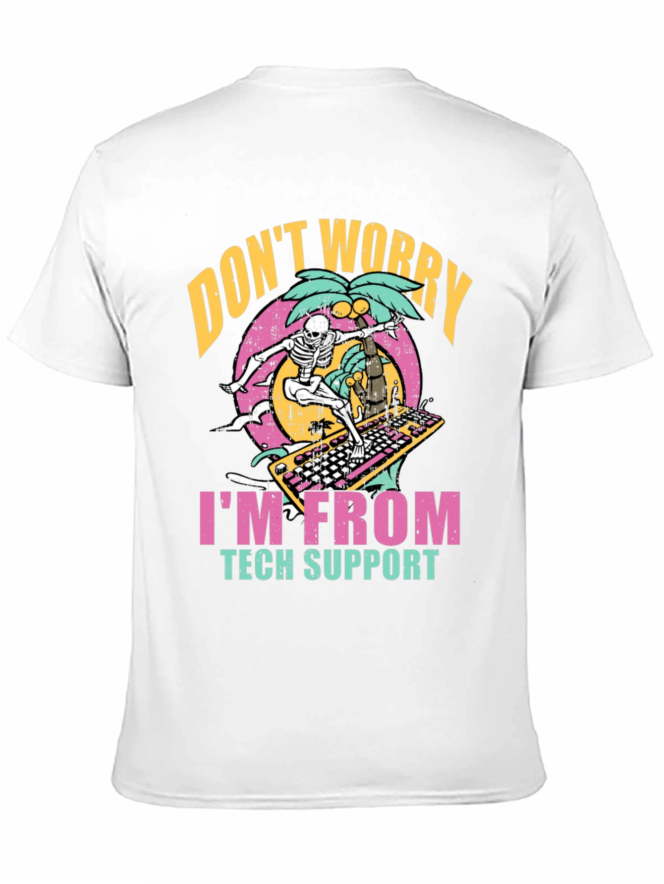 Tech Support Skeleton Surfing Keyboard T-Shirt