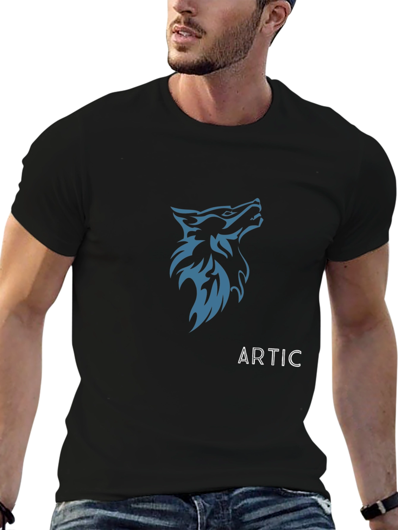 Mens Black Wolf Graphic Tee - Artic