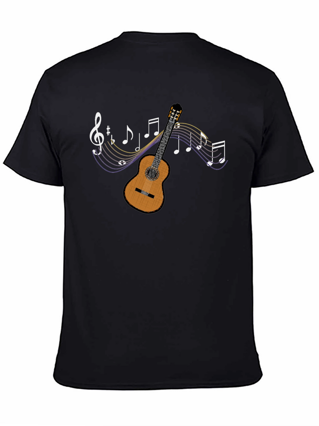 Guitar and Music Note Graphic Tee - Black